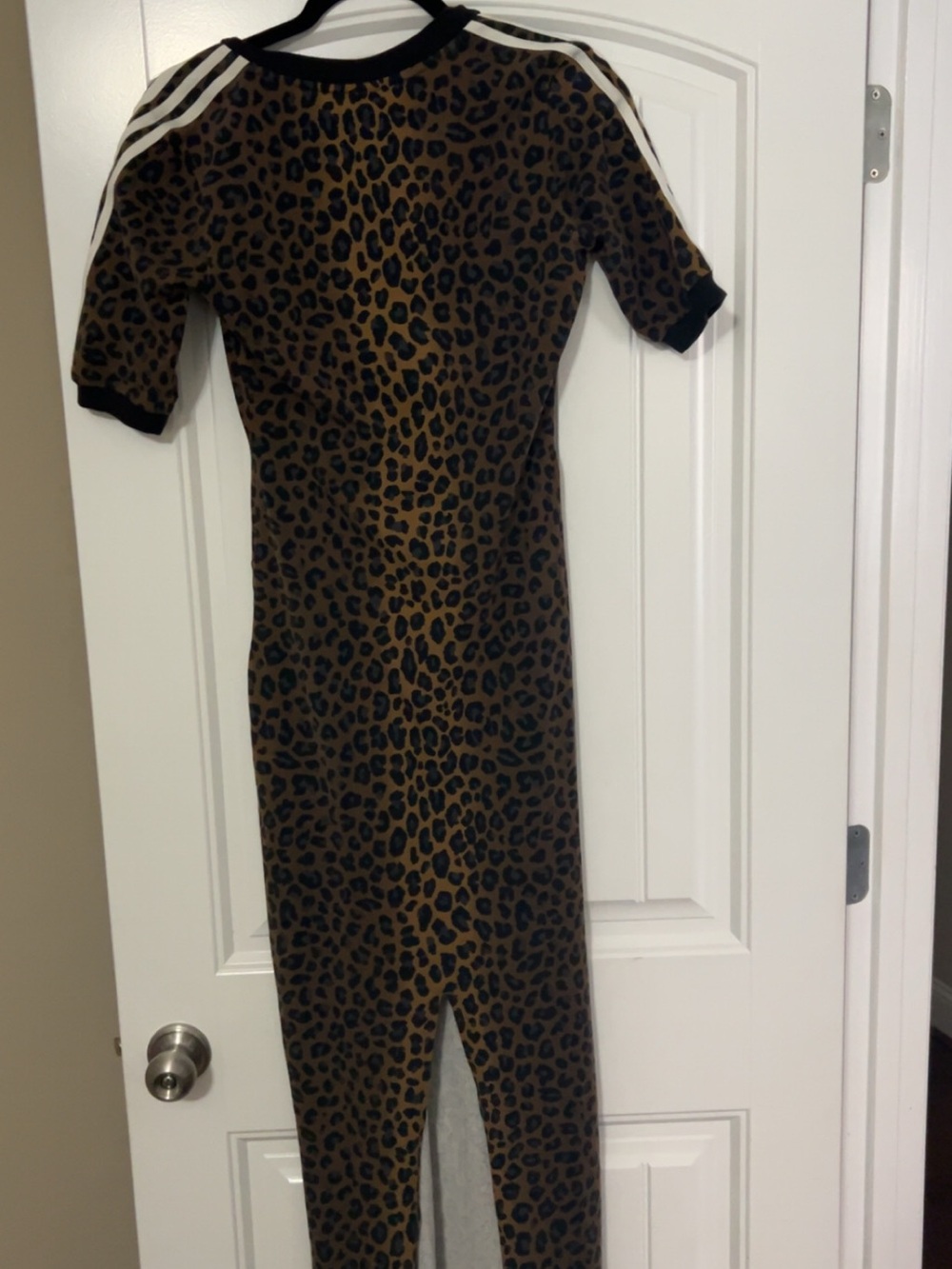 adidas Leopard-Print Maxi Dress in Brown and Black with White Stripes - Picture 2 of 2